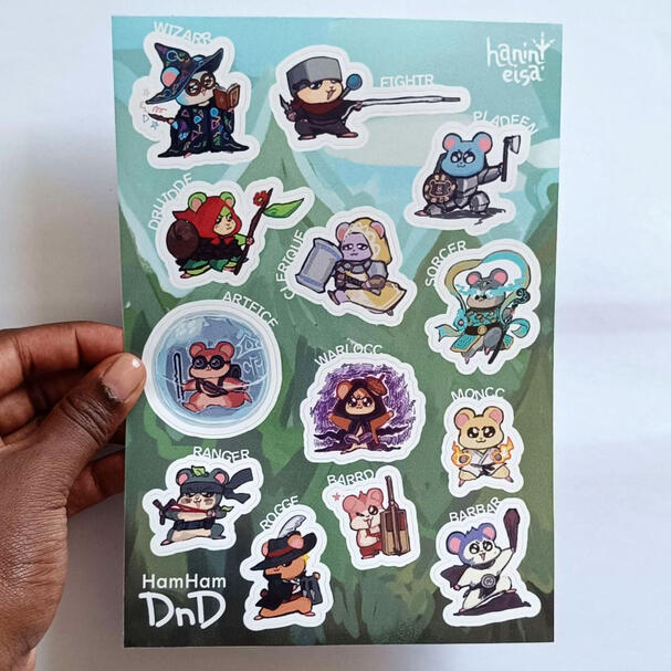 Hamster Dungeons and Dragons Classes Sticker Sheet