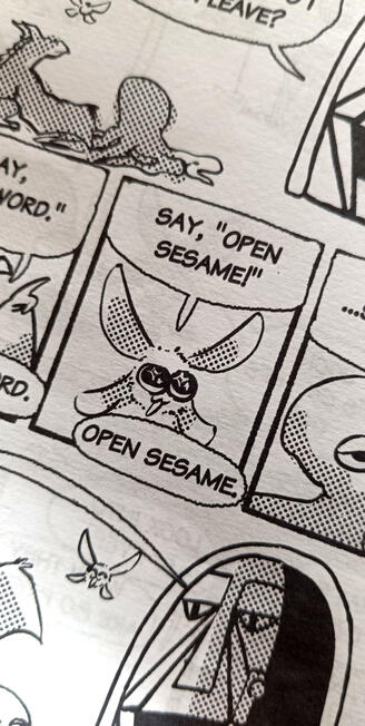 a fairy saying &quot;open sesame&quot; with glittering eyes