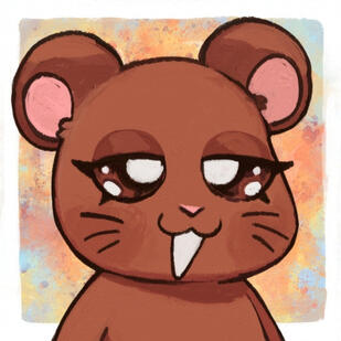 Me! A brown hamster with droopy brown eyes and eyelashes.